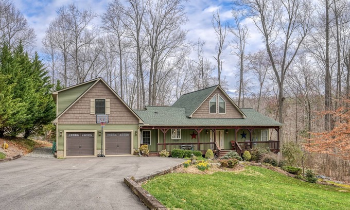 Bumpass Casa | Lakefront home with private hot tub, dock, grill, game room, lake views & kayaks