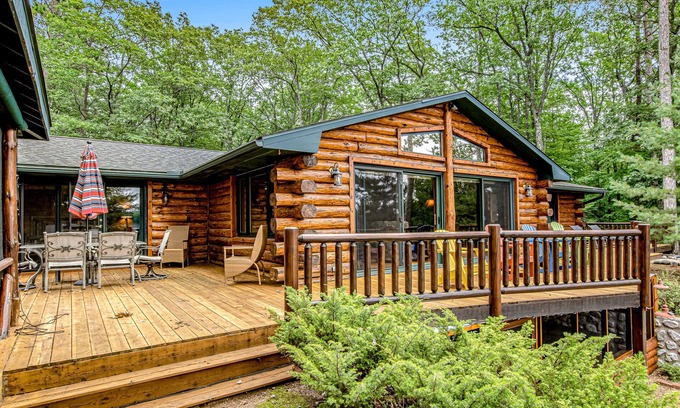 Lac du Flambeau Casa | Lakefront log cabin on 3.5 acres with dock, gazebo & sunset views - dog-friendly