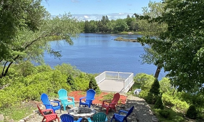Long Pond Casa | Lakefront Luxury Escape! Hot Tub Fire Pit Fireplaces Billiard Private Dock