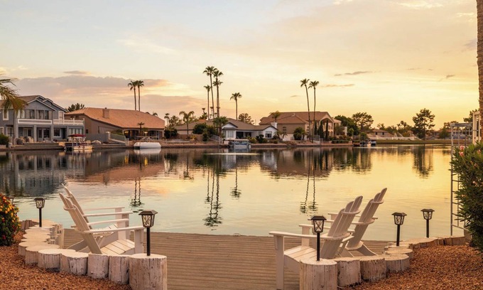 Val Vista Lakes Casa | Lakeside Paradise w/ Pool, Hot Tub, Golf & Games!