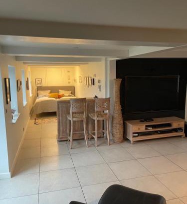 Slagelse Apartamento | Large cozy living room with bedroom, bathroom