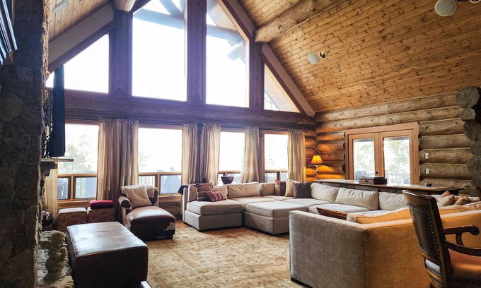 Three Peaks Casa | Large mountain cabin with hot tub, game room, deck, fireplace, & gorgeous view