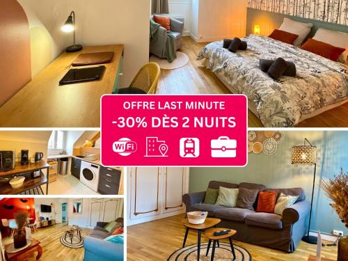 Centre Ville Apartamento | Le Corneille - Idéal Pros & Couples - Centre historique - À pied Château 5min-Gare 10min - Au calme - Fibre - Parking du Château gratuit 5min à pied