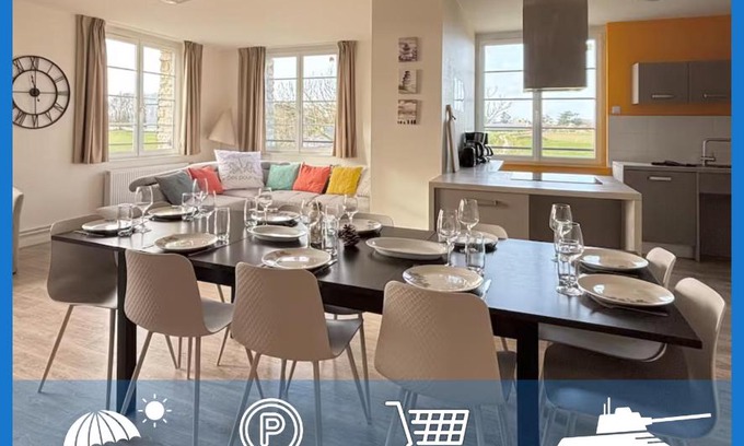 Vierville-sur-Mer Apartamento | Les sables d'or Grand apt lumineux bien équipé 1er étage vue panoramique sur campagne près superette, à 600 m plage proche Omaha Beach et pointe du Hoc parking gratuit, garage à disposition