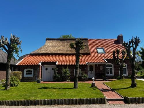 Osteel Casa | Lindenhuus-Urlaub unter einem Teilreetdach-Terrasse - Nahe Norden-Norddeich