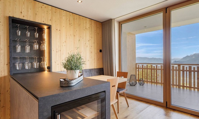 Salonetto Apartamento | Apartamento de vacaciones «Lodge Melisse» con vistas a la montaña, terraza privada y sauna privada