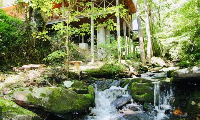Bryson City Apartamento | Log Cabin, Hot Tub, Fire Pit Roaring Creek