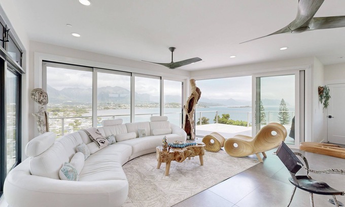 Kaneohe Casa | Luxurious modern home with multiple lanais, private elevator & views throughout