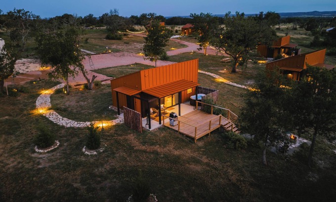 Stonewall Cabina | Luxury cabin in the center of the Texas Wine Country; large private porch w/hot tub, gas grill and fire pit; pet friendly