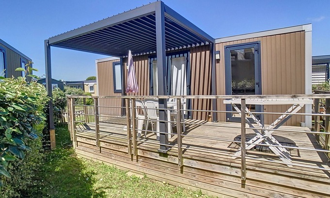 Jullouville-les-Pins Casa | Casa móvil con todas las comodidades, 2 hab, wifi, piscina, playa a 200m, parking, mascotas permitidas