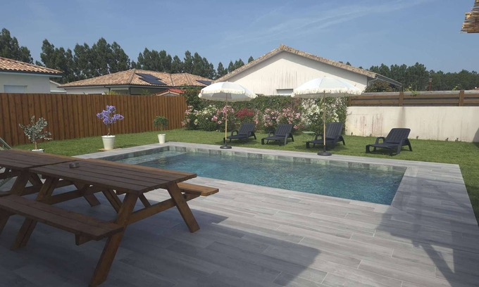 Parentis-en-Born Casa | Maison cosy avec piscine 6- 8 pers