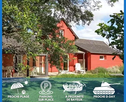 Commes Casa | Maison de campagne lumineuse spacieuse dans impasse au calme a proximité d'un chateau deux vérandas grand jardin cabane pour vélos, pres Port en Bessin et Bayeux, proche plages du débarquement