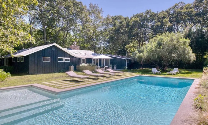Silver Beach Casa | Mid-Century Gem with Pool, Fireplace and Steps to Private Beach.