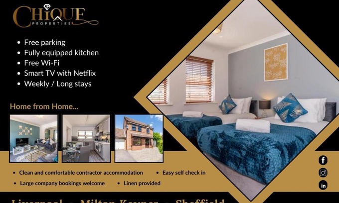Milton Keynes Casa | MK City Center House, perfect for FAMILIES, GROUPS, free parking, Desk space managed by CHIQUE PROPERTIES LTD