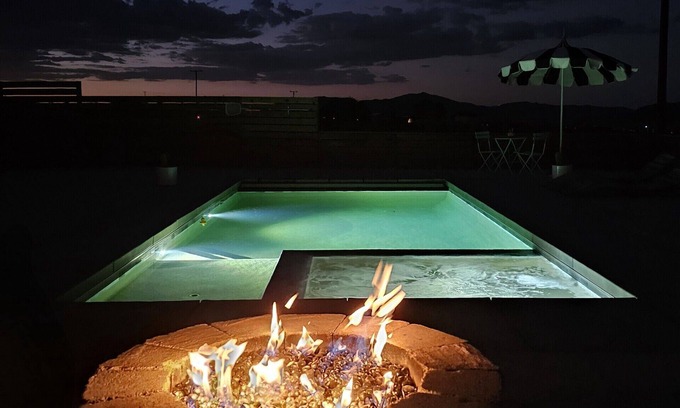 Landers Casa | Modern 1-bedroom studio with peaceful mountain views, firepit, pool and hot tub.
