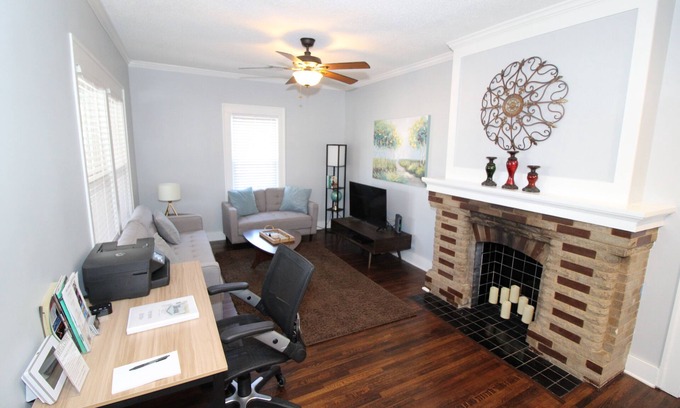 Tulsa Casa | Modern Midtown Home -Dogs OK -Work Desks -Porch Swing -Fully Privacy Fenced Yard