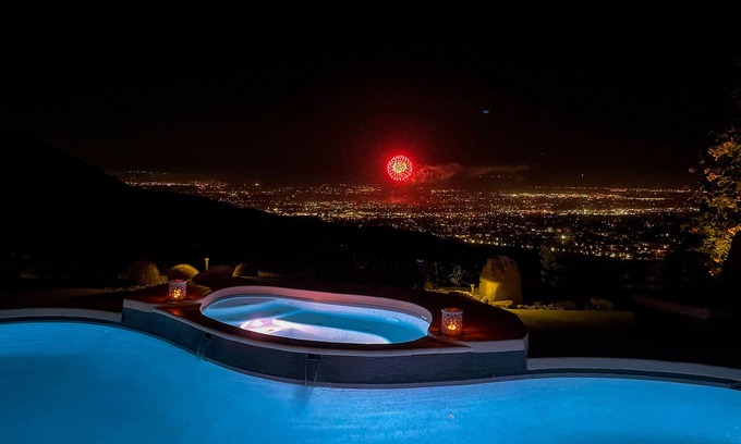 Palm Desert Casa | Mountain-view retreat with amazing views of Palm Desert city lights & pool