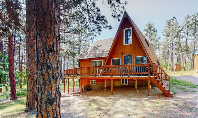 Sturgis Casa | Mtn-view home + cabin with wrap-around deck, grill, streaming, washer/dryer, AC