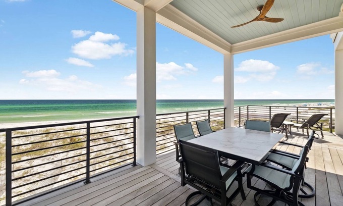 Dune Allen Beach Casa | New Listing! Gulf Front! Hot Tub! Private Beach! Firepit! Elevator! EV Charger!