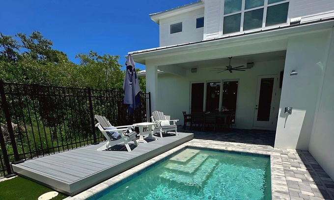 New Smyrna Beach Casa | New Luxury Duplex, Private Pool, Walk to Flagler