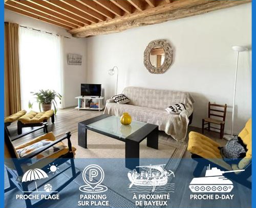 Commes Apartamento | Nid de pie Grand duplex lumineux cadre verdoyant calme à 5 mn de la mer près Port en Bessin, Bayeux, Omaha Beach,