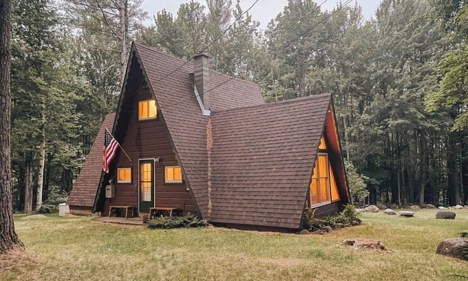 Lake Pleasant Cabina | North Country A-Frame Cabin: close to snow mobile trails, skiing, hiking & more!