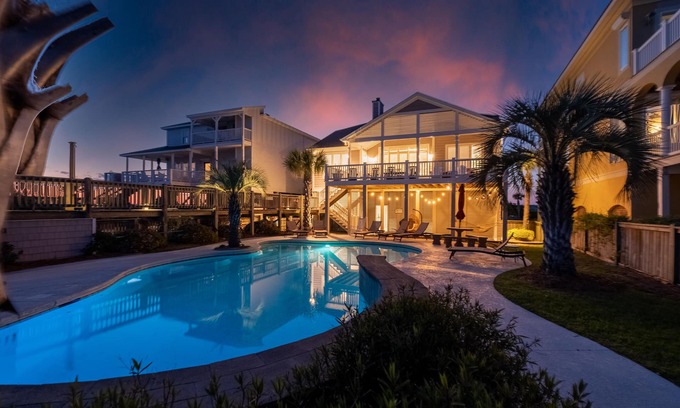 Sunset Beach Casa | Ocean Isle Beach-Oceanfront & sound side home on gated West End --sleeps 20