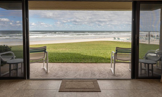 New Smyrna Beach Condominio | Oceanfront Ground-Floor Retreat on No-Drive Beach | Peace & Comfort