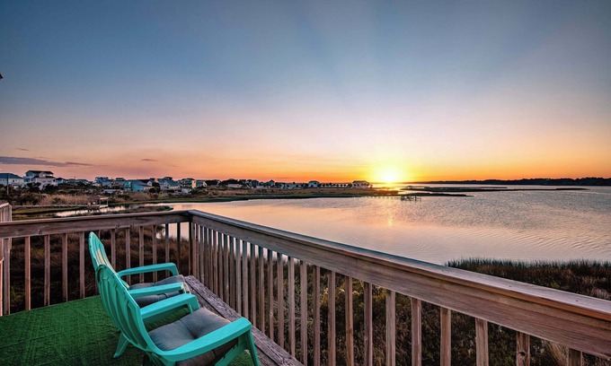 North Topsail Beach Casa | Peaceful Sound View Oasis, Steps to Pool & Beach!