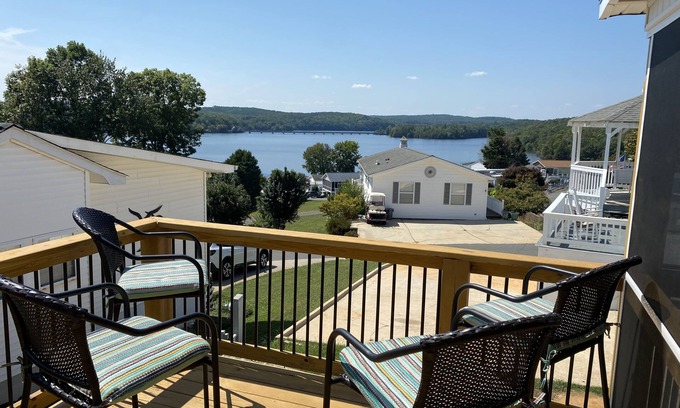 New London Casa | Phoenix Tiny House at Badin Shores Resort, lake view, porch, pool, beach, marina