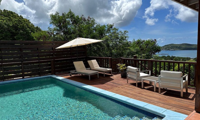Falmouth Villa | Porvorose Beautiful Sea View Hillside 3-bedroom home Pool, AC, WiFi, Falmouth.