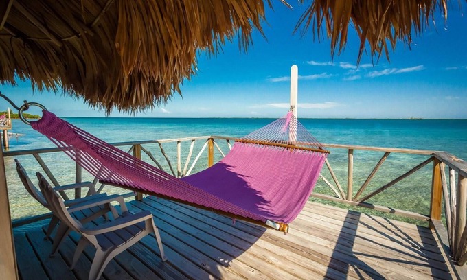 Thatch Caye Complejo | Premier Overwater Bungalow w/ Air-Conditioning, Patio, & Stunning Ocean Views