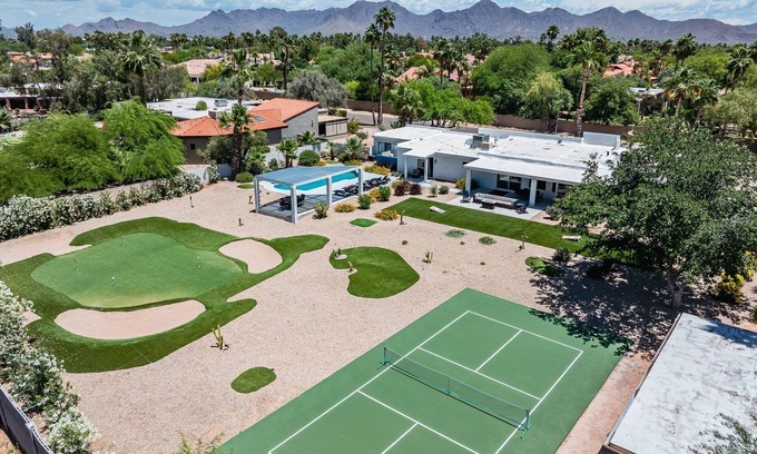 North Scottsdale Casa | Private Acre of Fun: Nine Hole Golf Course, Pickleball Court, Pool Table, Heated Swimming Pool