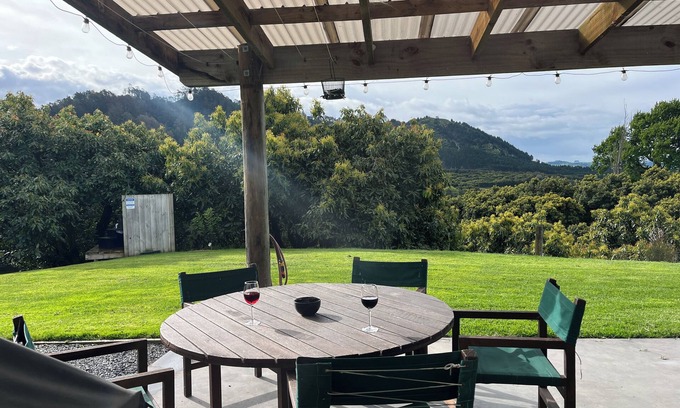 Richmond Downs Casa | Private Bach in Waihi Beach with stunning orchard views and beyond. Pet-friendly