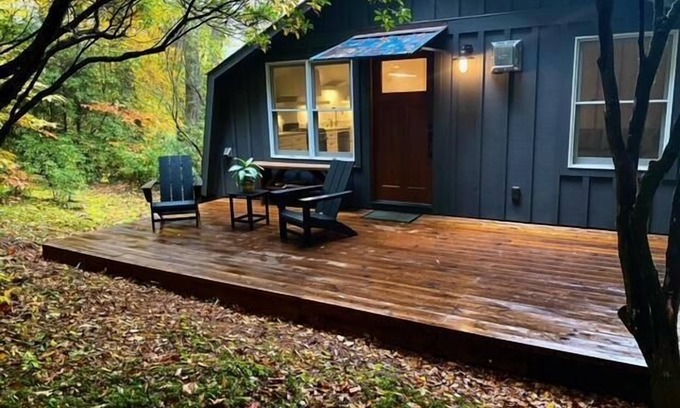 Mirror Lake Casa | Private, Modern, Unique freestanding fireplace, Outdoor seating