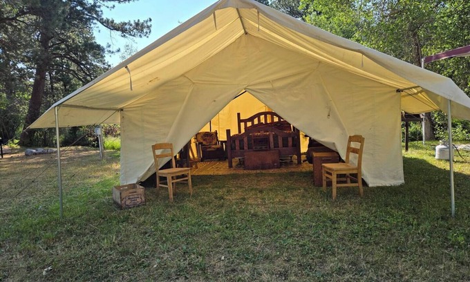 Saddlestring Casa | Prospector Wall Tent, Prospector Wall Tent by the Stream