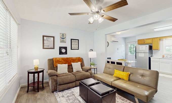 Thayerville Cabaña | Quaint dog-friendly retreat near the lake w/ wood stove, gas grill, & large yard