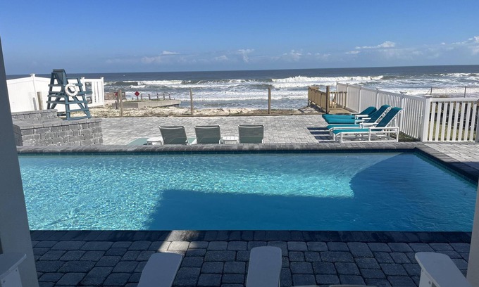 New Smyrna Beach Casa | Renovated, direct oceanfront 5BR/6BA private pool home sleeps 16.