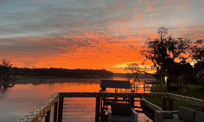 Riverview Casa | River House w/ 2-story dock, boat ramp, fire pits outdoor lounge area.