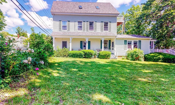 Wiscasset Casa | Riverview house with yard, huge deck, firepit, gas grill, private W/D, and canoe