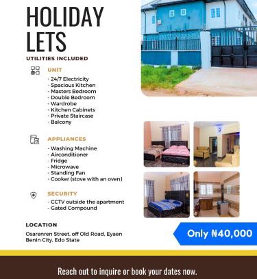 Benin City Apartamento | Royal Guests Holiday Lets - A Modern 2-Bedroom Apartment with balcony, 24H CCTV, perfect for families, business or leisure