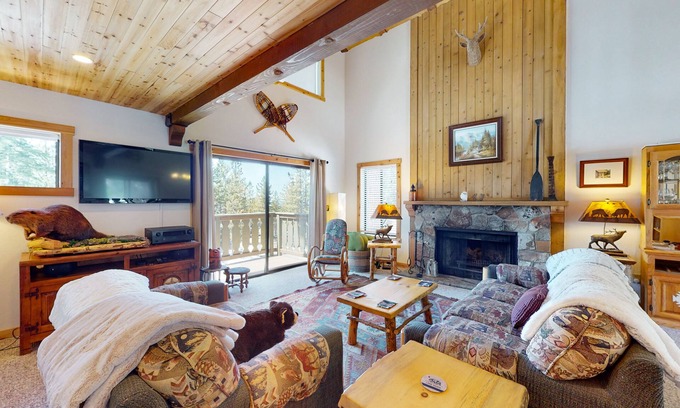 Tahoe Tyrol Casa | Rustic home with forest access, pool, hot tub, sauna, pool table, 2 fireplaces