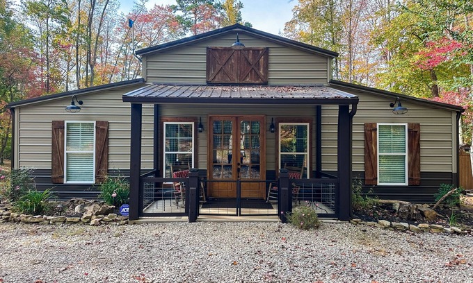 Sharps Chapel Casa | Rustic lakeside home with private dock, firepit, grill, smoker, and mtn views