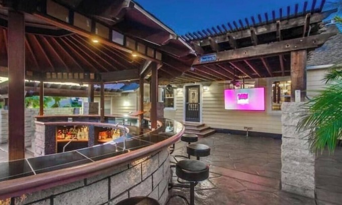 Rolando Village Villa | San Diego Villa with Huge Backyard, Hot Tub, Fire Pit, Grill, Outdoor TV & Bar