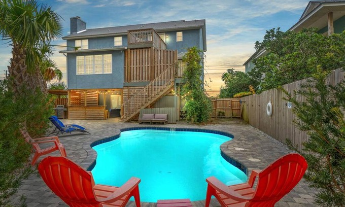 Gulf Lagoon Beach Casa | Sand Castle-Pool, Game Rooms, covered outdoor space with tiki bar, 1min walk to beach