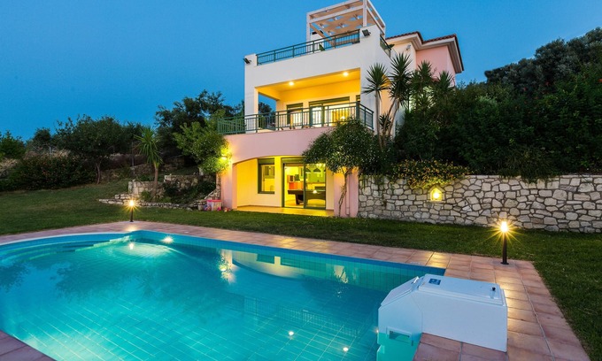 Agia Triada Villa | Secluded Villa w/ Private Pool, Children Play Area, Pool table, BBQ & Sea Views