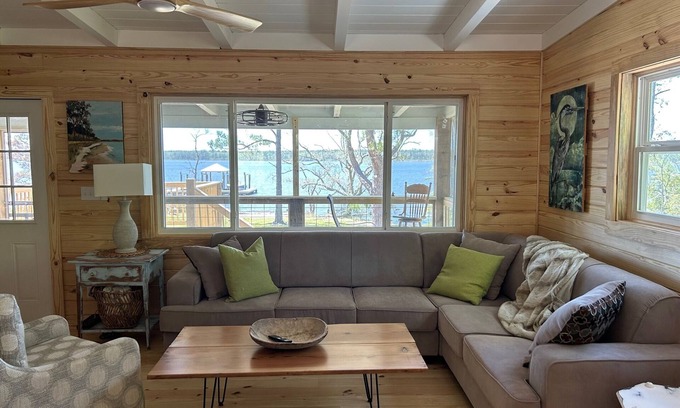 Fairhope Cabina | Secluded waterfront fishing cabin, boat dock, pier, sunsets, boat to beach
