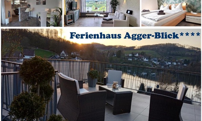Gummersbach Casa | Seeblick-Ferienwohnung im "Ferienhaus Agger-Blick" mit traumhafter Sonnen-Terrasse, Sauna, E-Kamin & Kajak