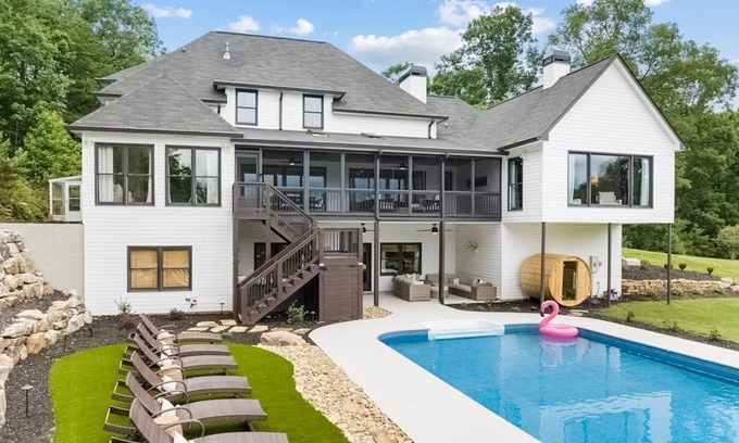 Cleveland Casa | Serene mountain view home with private pool, firepit, dry sauna, & AC