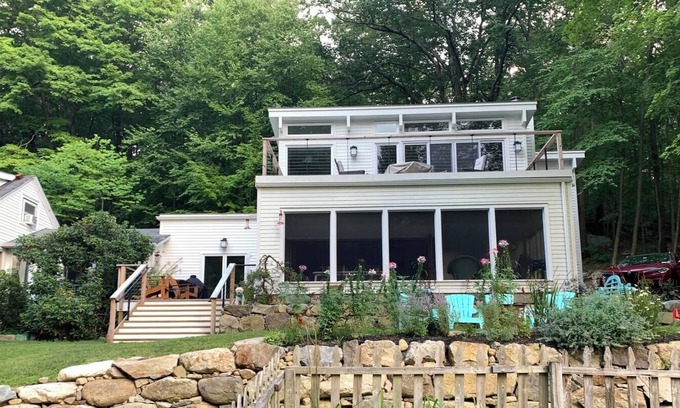 Cold Spring Casa | Serene wooded 15 acre property with pool and two separate guest houses in summer
